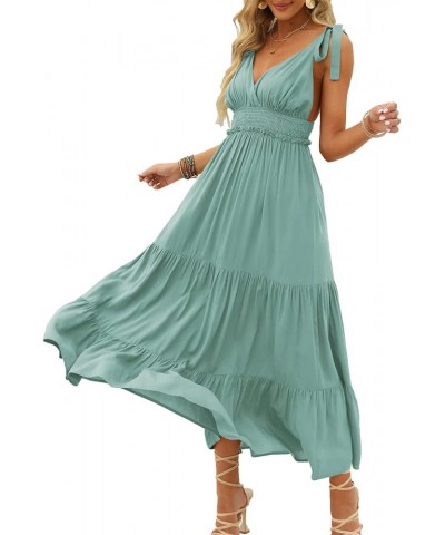 Women's Summer V Neck Tie Strap Maxi Dress Halter Ruffle Hem Long Dresses Spaghetti Strap Long Flowy Dresses 5-green $19.24 D...