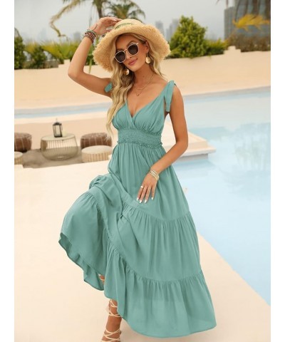 Women's Summer V Neck Tie Strap Maxi Dress Halter Ruffle Hem Long Dresses Spaghetti Strap Long Flowy Dresses 5-green $19.24 D...