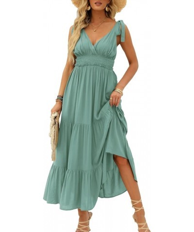 Women's Summer V Neck Tie Strap Maxi Dress Halter Ruffle Hem Long Dresses Spaghetti Strap Long Flowy Dresses 5-green $19.24 D...