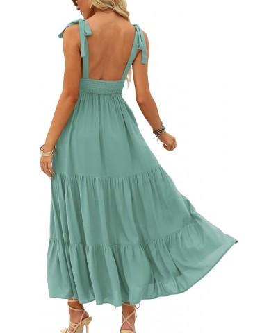 Women's Summer V Neck Tie Strap Maxi Dress Halter Ruffle Hem Long Dresses Spaghetti Strap Long Flowy Dresses 5-green $19.24 D...