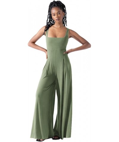 Womens Casual Square Neck Loose Overalls Jumpsuits One Piece Sleeveless Wide Leg Long Pant Rompers Green $18.04 Jumpsuits