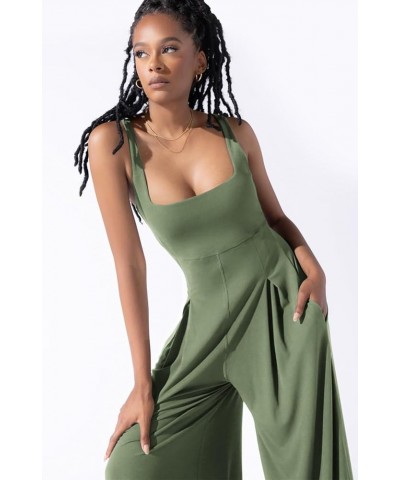 Womens Casual Square Neck Loose Overalls Jumpsuits One Piece Sleeveless Wide Leg Long Pant Rompers Green $18.04 Jumpsuits