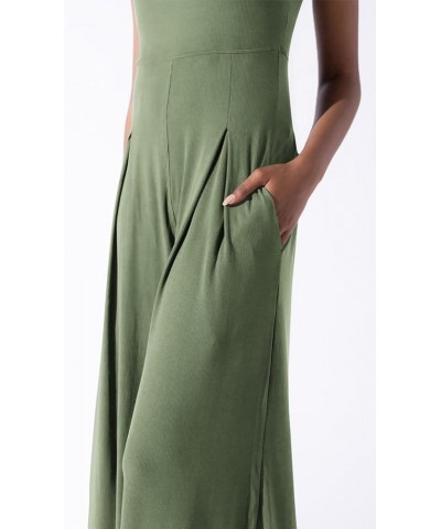 Womens Casual Square Neck Loose Overalls Jumpsuits One Piece Sleeveless Wide Leg Long Pant Rompers Green $18.04 Jumpsuits