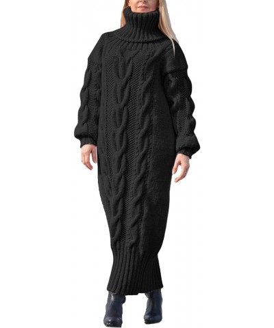 Womens Casual Turtleneck Sweater Dress Maxi Bodycon Cable Knit Long Sleeve Plus Size Pencil Pullover Dresses 1-black $18.86 S...