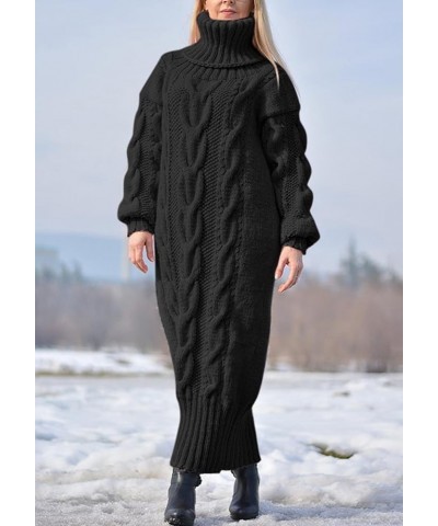 Womens Casual Turtleneck Sweater Dress Maxi Bodycon Cable Knit Long Sleeve Plus Size Pencil Pullover Dresses 1-black $18.86 S...