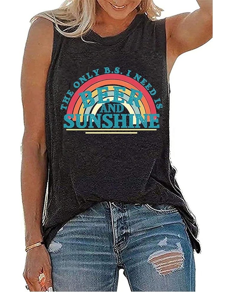 Beer and Sunshine Tank Tops Women Cute Rainbow Graphic Tshirt Summer Sleeveless Beach Vacation Shirt Drinking Party Tee Gray ...