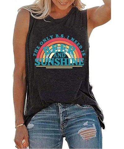 Beer and Sunshine Tank Tops Women Cute Rainbow Graphic Tshirt Summer Sleeveless Beach Vacation Shirt Drinking Party Tee Gray ...