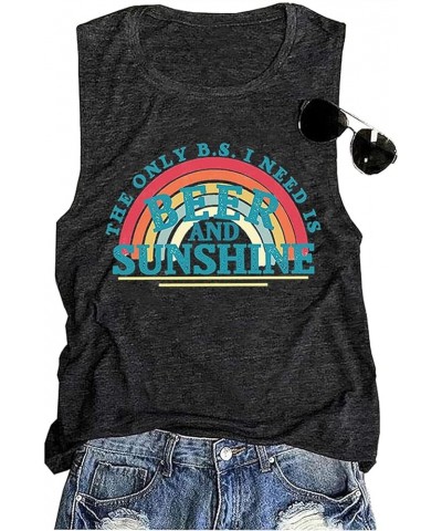 Beer and Sunshine Tank Tops Women Cute Rainbow Graphic Tshirt Summer Sleeveless Beach Vacation Shirt Drinking Party Tee Gray ...