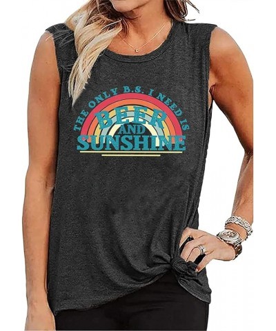 Beer and Sunshine Tank Tops Women Cute Rainbow Graphic Tshirt Summer Sleeveless Beach Vacation Shirt Drinking Party Tee Gray ...