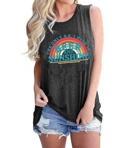 Beer and Sunshine Tank Tops Women Cute Rainbow Graphic Tshirt Summer Sleeveless Beach Vacation Shirt Drinking Party Tee Gray ...