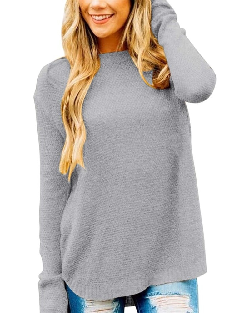 Women's 2024 Fall Long Sleeve Oversized Crew Neck Solid Color Knit Pullover Sweater Tops Grey $22.54 Sweaters