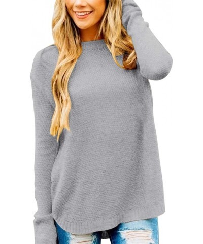 Women's 2024 Fall Long Sleeve Oversized Crew Neck Solid Color Knit Pullover Sweater Tops Grey $22.54 Sweaters