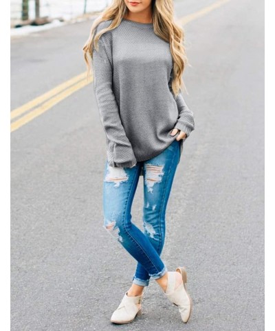 Women's 2024 Fall Long Sleeve Oversized Crew Neck Solid Color Knit Pullover Sweater Tops Grey $22.54 Sweaters