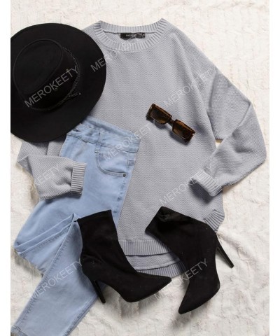 Women's 2024 Fall Long Sleeve Oversized Crew Neck Solid Color Knit Pullover Sweater Tops Grey $22.54 Sweaters