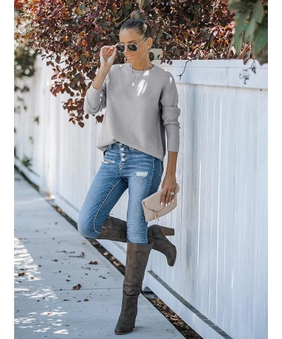 Women's 2024 Fall Long Sleeve Oversized Crew Neck Solid Color Knit Pullover Sweater Tops Grey $22.54 Sweaters