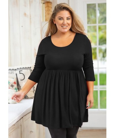 Plus Size Tunic for Women 3/4 Sleeve Crewneck Tops Flowy Blouse Babydoll Maternity Shirts M-5X A01-black $12.71 Tops