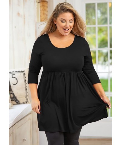 Plus Size Tunic for Women 3/4 Sleeve Crewneck Tops Flowy Blouse Babydoll Maternity Shirts M-5X A01-black $12.71 Tops