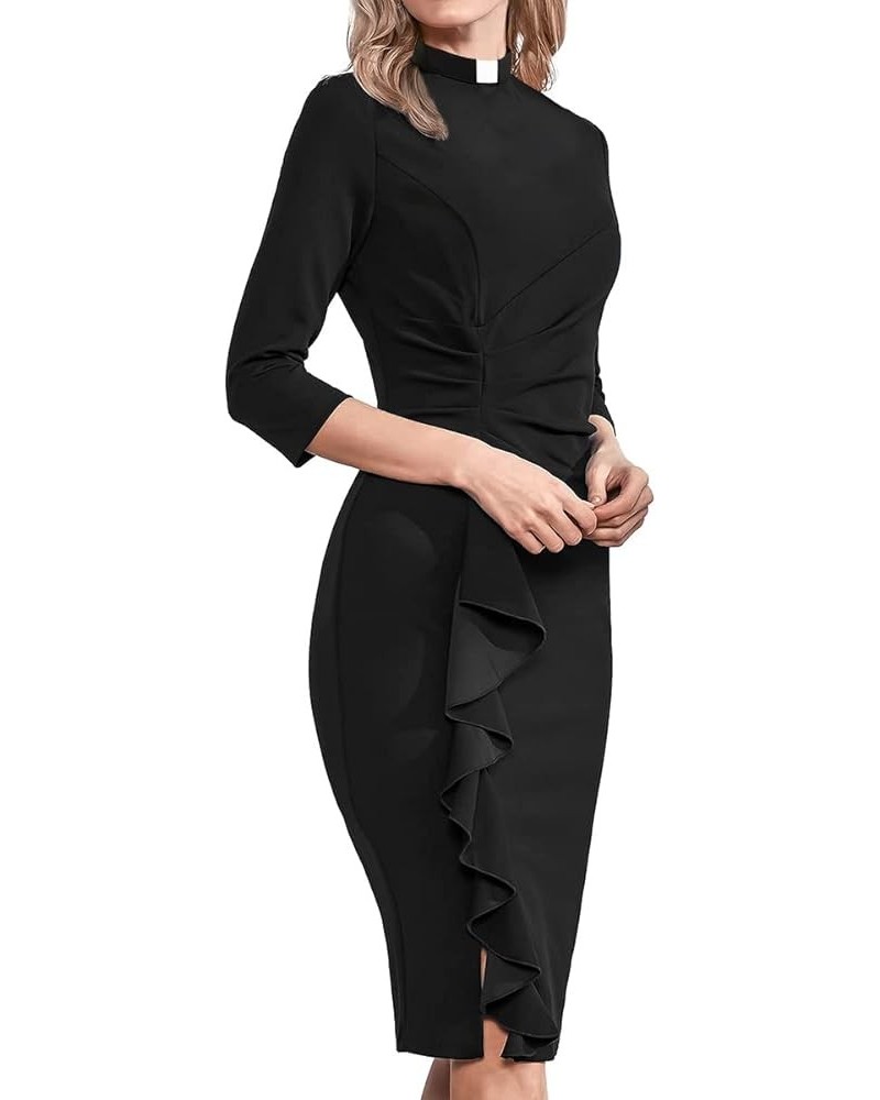 Catholic Church Women Clergy Tab Collar Dress Black Mass Pencil Dress Black $15.64 Dresses