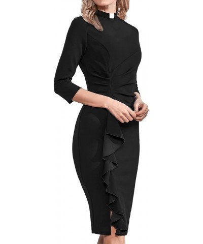 Catholic Church Women Clergy Tab Collar Dress Black Mass Pencil Dress Black $15.64 Dresses