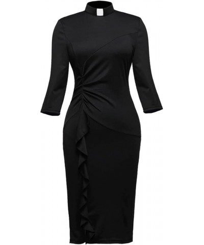 Catholic Church Women Clergy Tab Collar Dress Black Mass Pencil Dress Black $15.64 Dresses