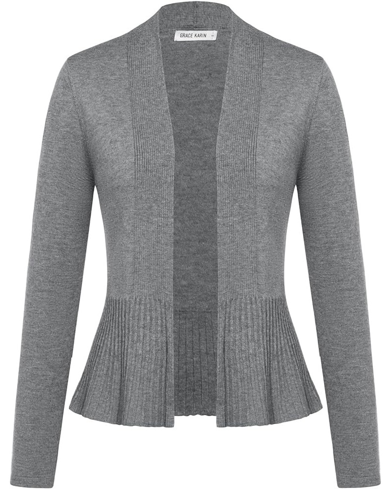 Women's Casual Draped Open Front Cropped Cardigan Long Sleeve Sweater Peplum Knit Outwear Dark Gray $18.04 Sweaters