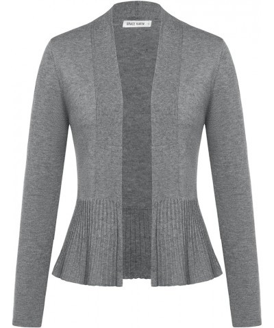 Women's Casual Draped Open Front Cropped Cardigan Long Sleeve Sweater Peplum Knit Outwear Dark Gray $18.04 Sweaters