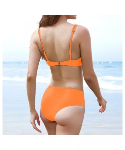 Women Two Piece Sexy Swimwear High Waisted V Neck Twist Front Adjustable Spaghetti Double Straps Bathing Suit Orange $10.12 S...