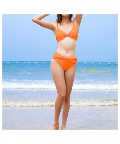 Women Two Piece Sexy Swimwear High Waisted V Neck Twist Front Adjustable Spaghetti Double Straps Bathing Suit Orange $10.12 S...