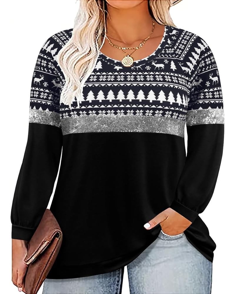 Plus Size Tops for Women Long Sleeve Shirts Color Block Blouses Fall Casual Blouses Winter Sweatshirts XL-5XL 736-christmas $...