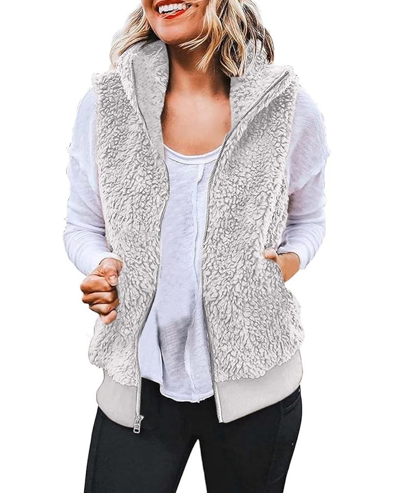 Women's Hooded Vest Plush Zip-Up Fleece Jacket Plus Size Casual Solid Color Sweatshirt Fuzzy Warm Jackets Za-grey $11.44 Vests