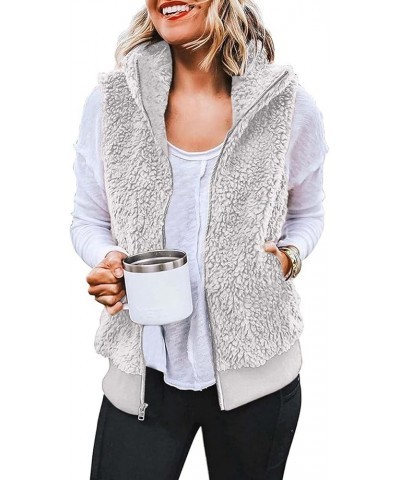 Women's Hooded Vest Plush Zip-Up Fleece Jacket Plus Size Casual Solid Color Sweatshirt Fuzzy Warm Jackets Za-grey $11.44 Vests