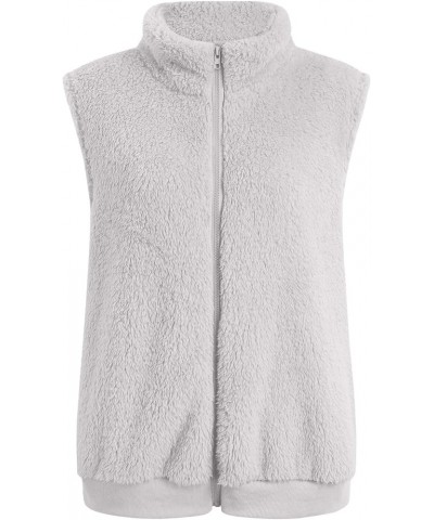 Women's Hooded Vest Plush Zip-Up Fleece Jacket Plus Size Casual Solid Color Sweatshirt Fuzzy Warm Jackets Za-grey $11.44 Vests