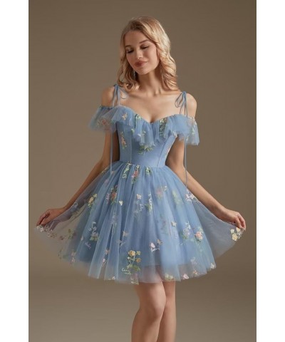 Cold Shoulder Flower Embroidery Tulle Homecoming Dresses Short for Teens Formal Cocktail Party Prom Gowns 03-peacock $24.00 D...