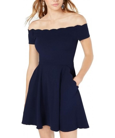 B Darlin Womens Pocketed Zippered Scalloped Short Sleeve Off Shoulder Short Party Fit + Flare Dress Navy $9.26 Dresses