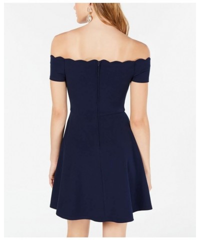 B Darlin Womens Pocketed Zippered Scalloped Short Sleeve Off Shoulder Short Party Fit + Flare Dress Navy $9.26 Dresses