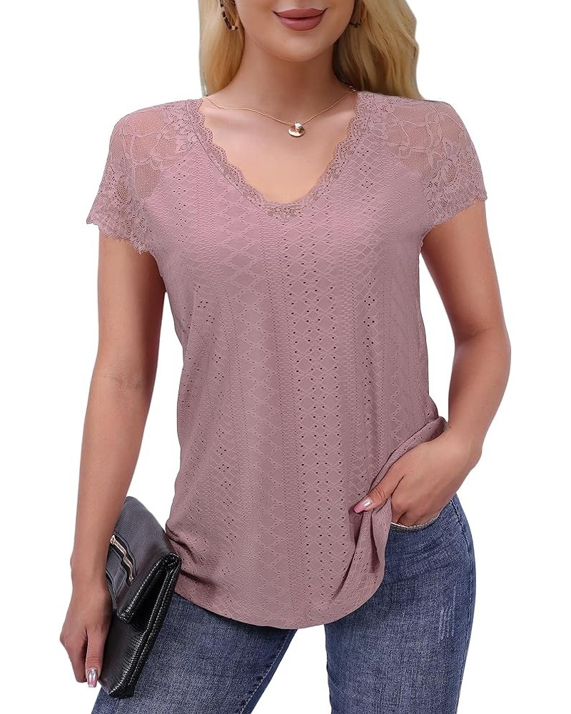 Womens Tops Short Sleeve Shirt Dressy Casual Blouses Tunics Top, S-XL T202-brick Red $7.55 Tops