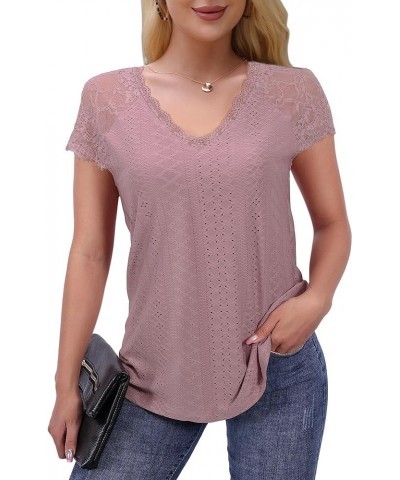 Womens Tops Short Sleeve Shirt Dressy Casual Blouses Tunics Top, S-XL T202-brick Red $7.55 Tops