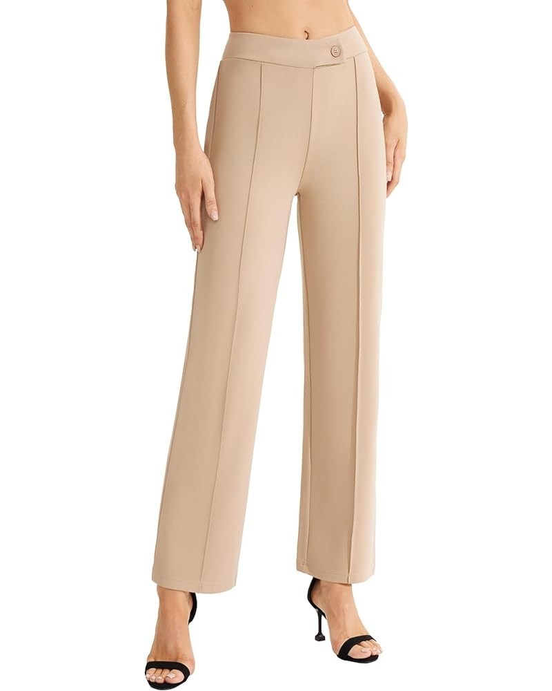 Women's High Waisted Dress Pants Cozy Knit Business Casual Pull On Wide Leg Trousers Khaki $19.80 Pants