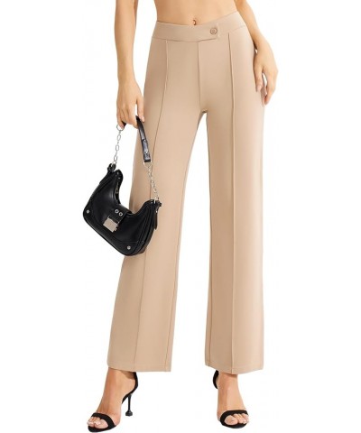 Women's High Waisted Dress Pants Cozy Knit Business Casual Pull On Wide Leg Trousers Khaki $19.80 Pants