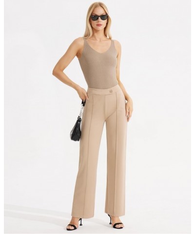 Women's High Waisted Dress Pants Cozy Knit Business Casual Pull On Wide Leg Trousers Khaki $19.80 Pants