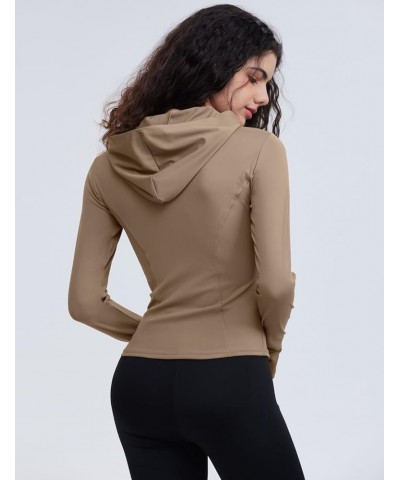 Women's Lightweight Stretchy Workout Full Zip Running Track Jacket with Thumb Holes Style 03 Coffee $15.80 Jackets