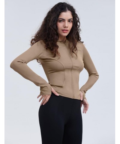 Women's Lightweight Stretchy Workout Full Zip Running Track Jacket with Thumb Holes Style 03 Coffee $15.80 Jackets