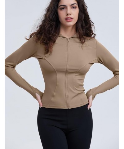 Women's Lightweight Stretchy Workout Full Zip Running Track Jacket with Thumb Holes Style 03 Coffee $15.80 Jackets