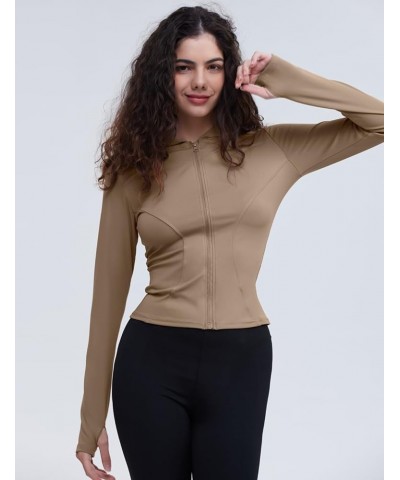 Women's Lightweight Stretchy Workout Full Zip Running Track Jacket with Thumb Holes Style 03 Coffee $15.80 Jackets