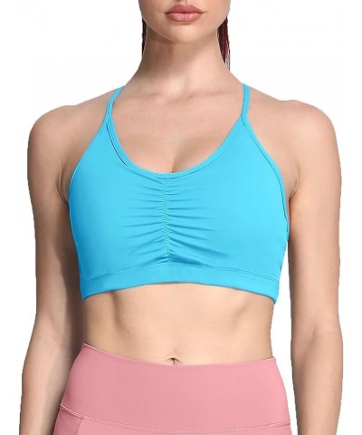 Sports Bras for Women Workout Fitness Ruched Training Baddie Cross Back Yoga Crop Tank Top Aquarius Blue $10.50 Lingerie