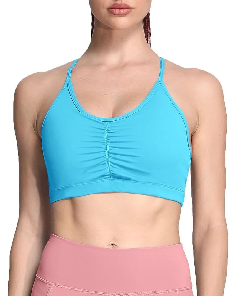 Sports Bras for Women Workout Fitness Ruched Training Baddie Cross Back Yoga Crop Tank Top Aquarius Blue $10.50 Lingerie