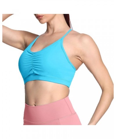 Sports Bras for Women Workout Fitness Ruched Training Baddie Cross Back Yoga Crop Tank Top Aquarius Blue $10.50 Lingerie