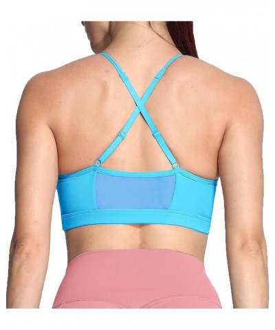 Sports Bras for Women Workout Fitness Ruched Training Baddie Cross Back Yoga Crop Tank Top Aquarius Blue $10.50 Lingerie