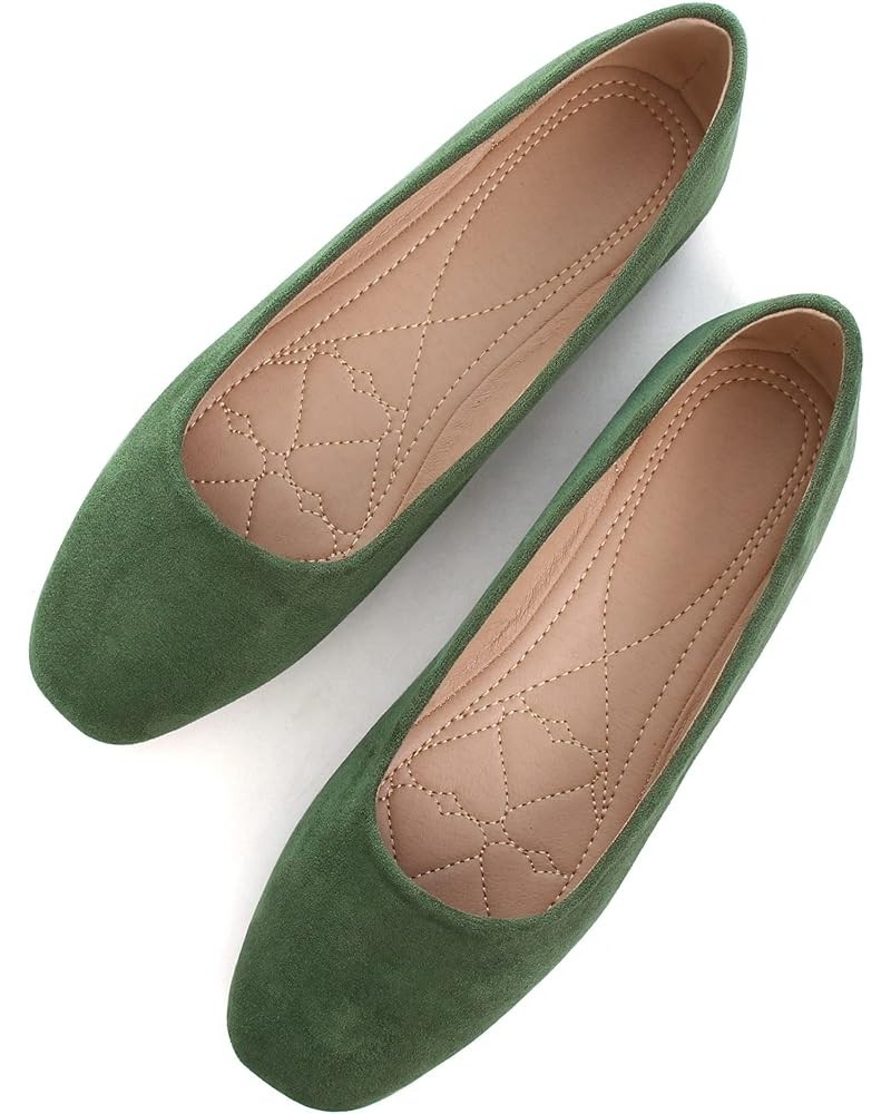 Ladies Faux Suede Summer Casual Cute Dress Flats Outdoor Walking Shoes Upgrade-army Green $8.69 Shoes