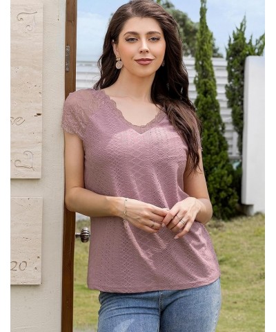 Womens Tops Short Sleeve Shirt Dressy Casual Blouses Tunics Top, S-XL T202-brick Red $7.55 Tops